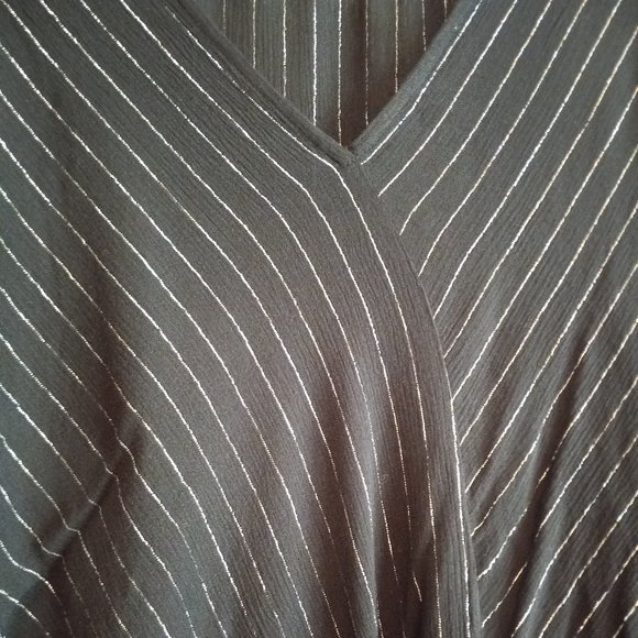 Black Metallic Striped Surplice Blouse - Picture 5 of 14